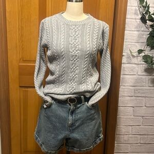 Fisherman/ Boyfriend/ Coastal Style 100% Cotton Gray Cable Knit Women Sm Sweater